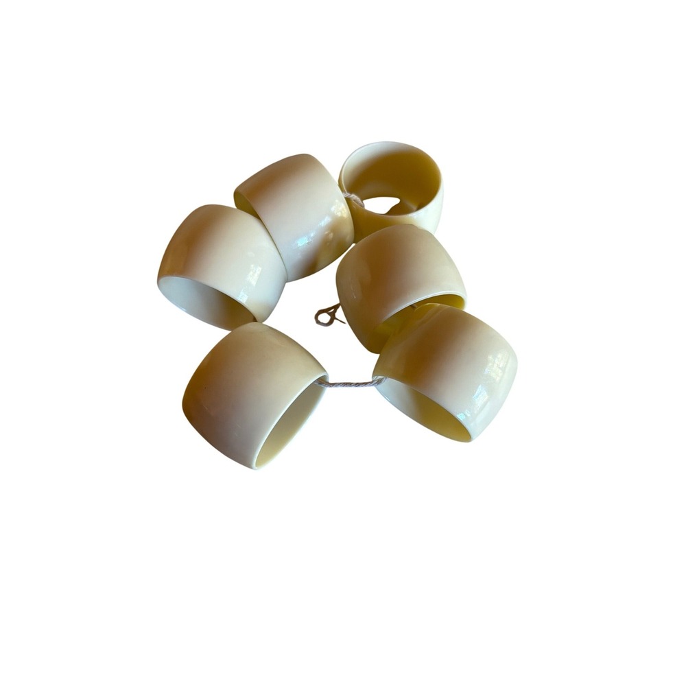 Set‎ of 6 Ivory Napkin Rings Holders Vintage Retro Chic Table Decor